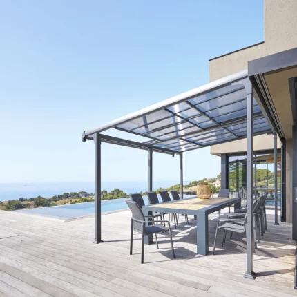 Pergola Extensible ENOLIE 4x3,5 m Graphite - Toit Polycarbonate Ouvrant - Hespéride