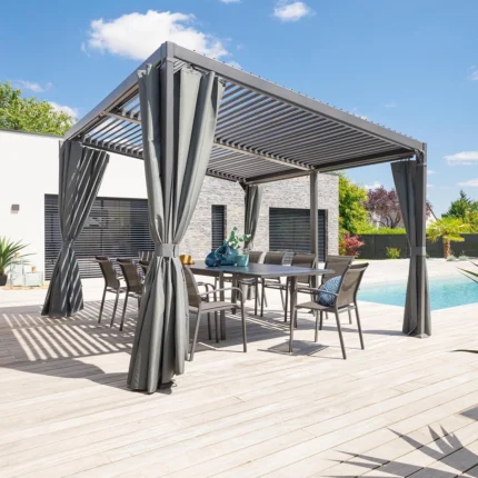 Pergola Bioclimatique AVILA 4x3 m Graphite - Toit Incliné & Lames Orientables